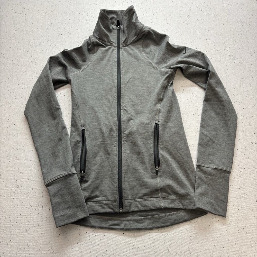 Nike Women's Dri-FIT Full Zip Running Jacket Heathered Gray Thumbholes Size XS